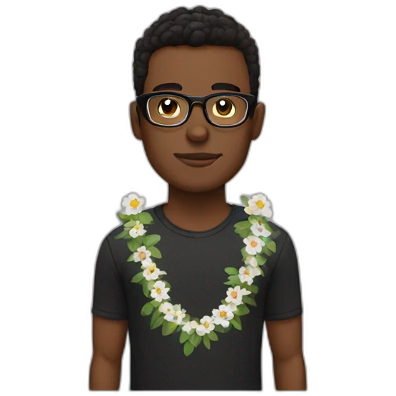 boxer hairstyle guy wearing glasses and dark t-shirt with flowers print emoji