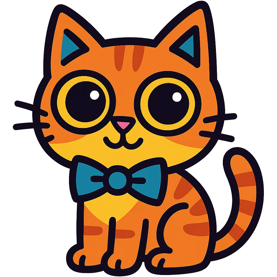 playful cat with oversized eyes and a bowtie emoji