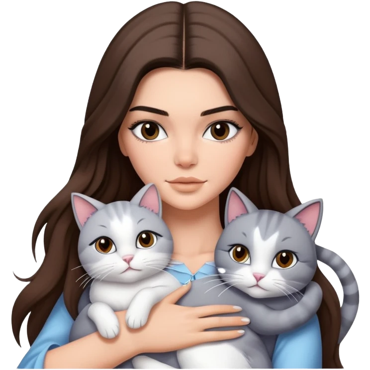 Kendall Jenner long hair with fancy dress hug one grey white cat emoji