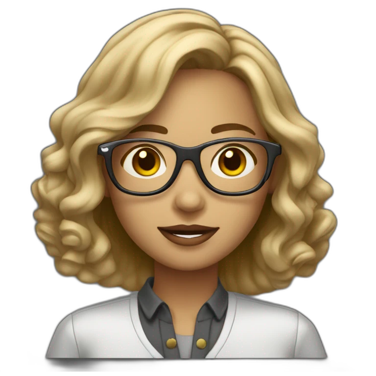 dark-blonde girl with bob wavy hair in glasses silver color glasses holding laptop light skin emoji