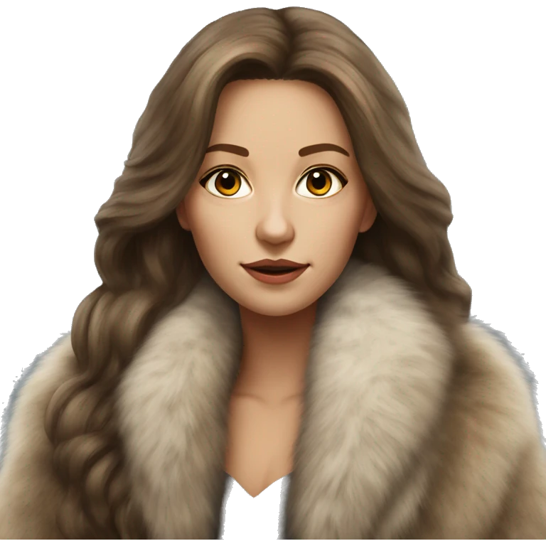 Realistic gorgeous polish woman with long brown hair with fur coat no smile emoji
