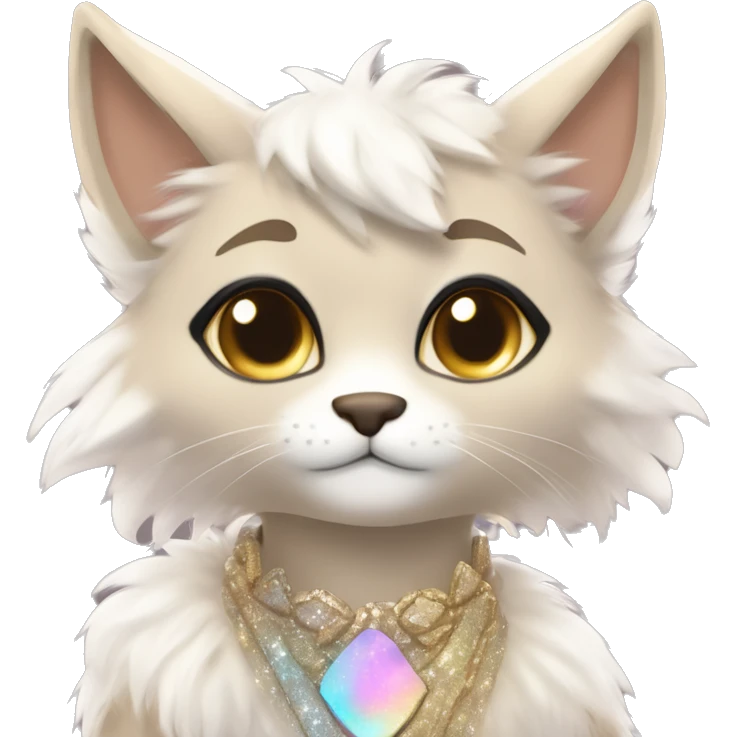 Furry, sparkle, iridescent, colorful, pastel, edgy, cool, fantasy beautiful, brown, beige, white, divine, godly, angelic, animal, anthro, full body, fursona, feline emoji