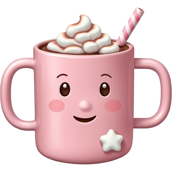 Light Pink mug of hot chocolate with marshmallows emoji