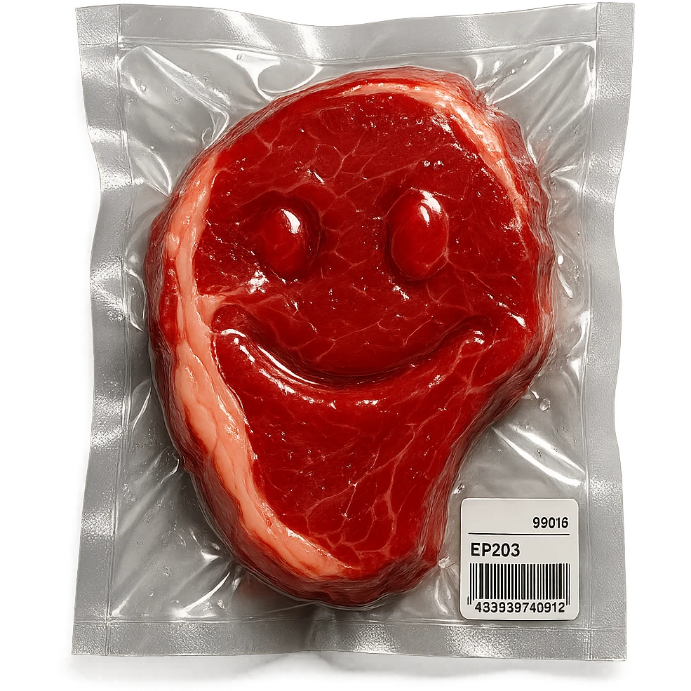 shiny steak, extra glossy and puffy, vacuum-sealed style emoji