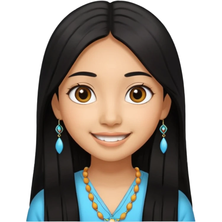 20 yr old asian woman hair  center part big eyes big smile tanned skin straight black hair hippie part hair  emoji
