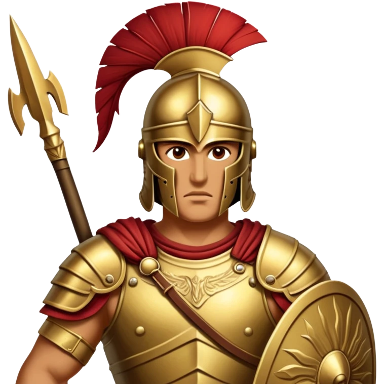 Cinematic-realistic Achilles emoji portrait fearlessly on the battlefield of Troy. His trojan armor gleams , each intricate engraving telling tales of his past glories. His piercing gaze locks onto his foe, his grip tightening around his spear.  emoji