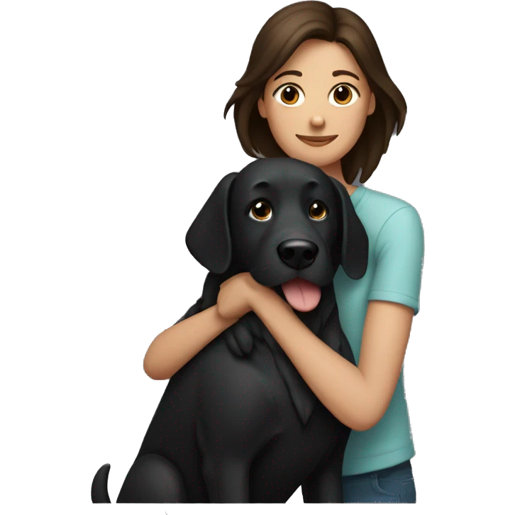 Brunette hugging big black dog emoji
