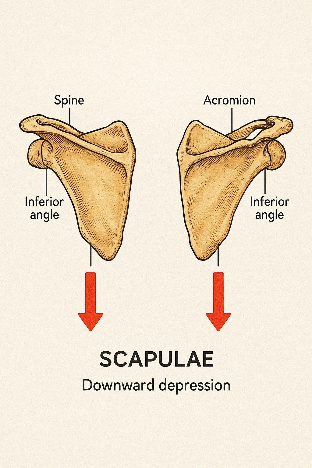 Scapole che vanno in giù depresse, viste anatomicamente. Fallo capire magari con frecce in basso emoji