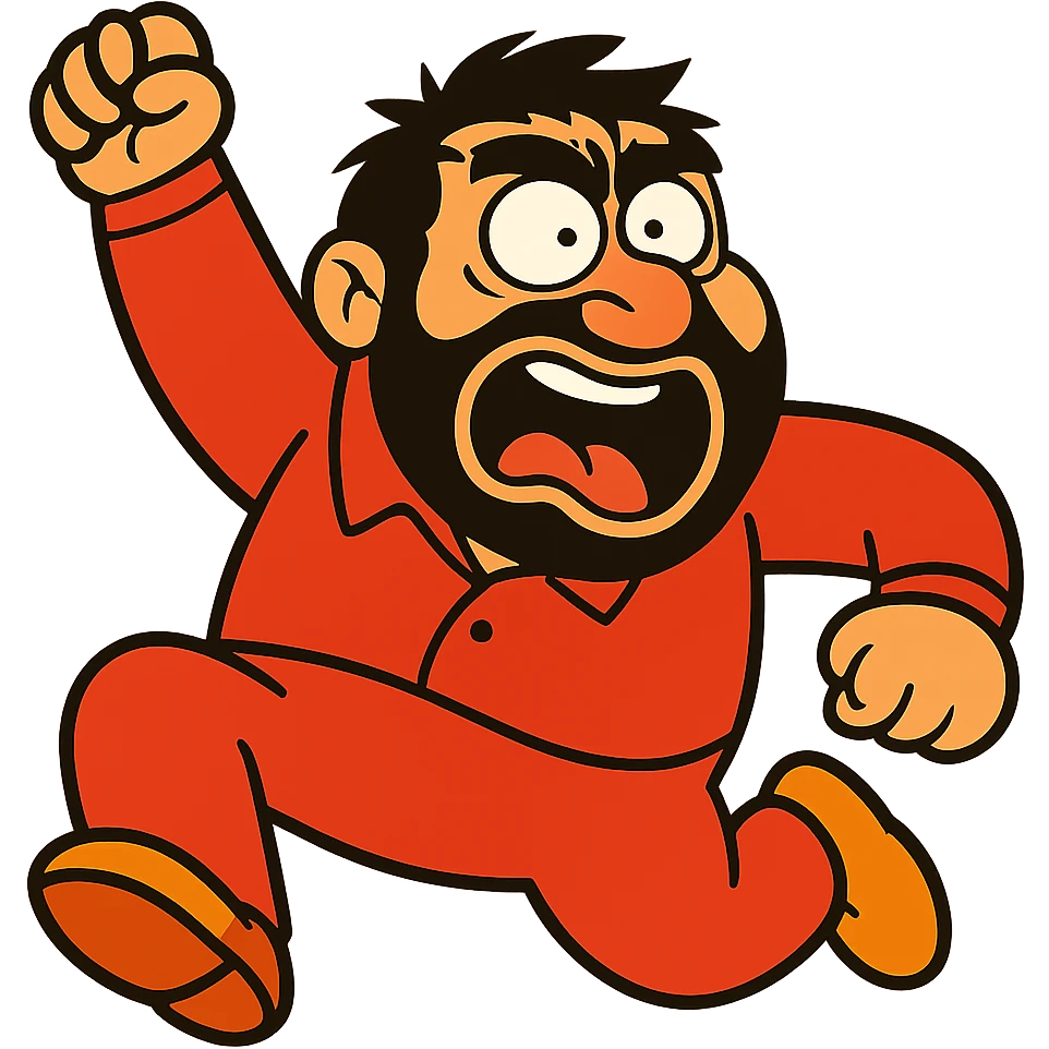 Make Recep İvedik in a much funnier pose with an exaggerated facial expression, wearing a red tracksuit, no background, in vibrant cartoon style. emoji