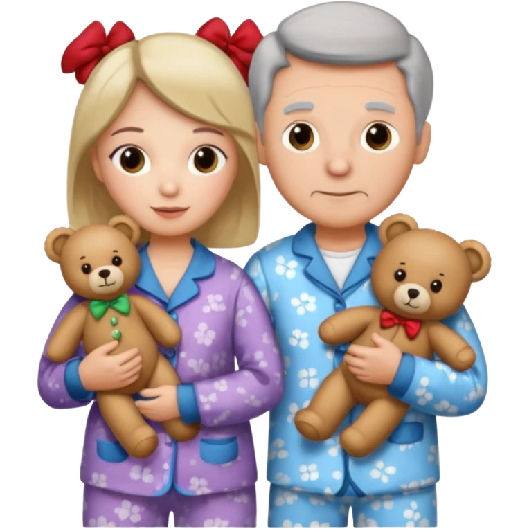 ma and pa kettle wearing pajamas and holding teddy bears emoji
