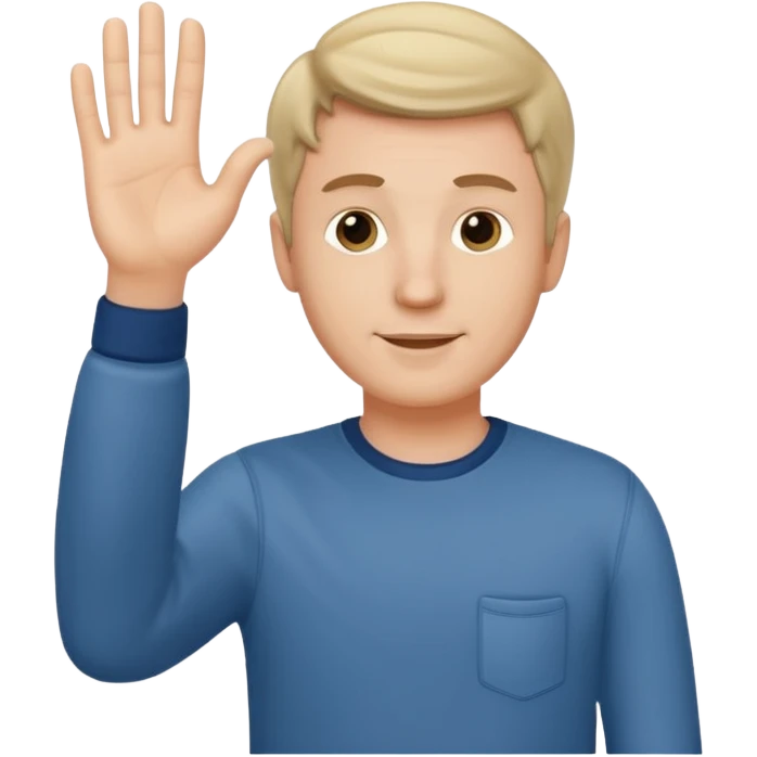 A white man in casual clothes stands and waves his hand in greeting. emoji