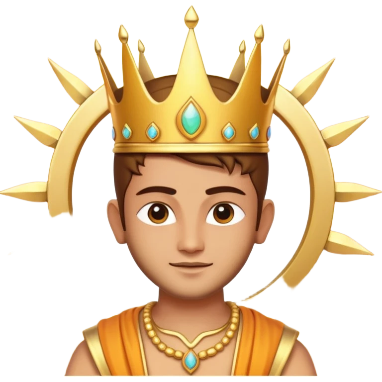 Hindu god Surya portrait, head and shoulders only, radiant golden crown, sun aura behind head, confident expression, 3D cartoon, mobile game icon style, clean background, no text, no watermark
 emoji