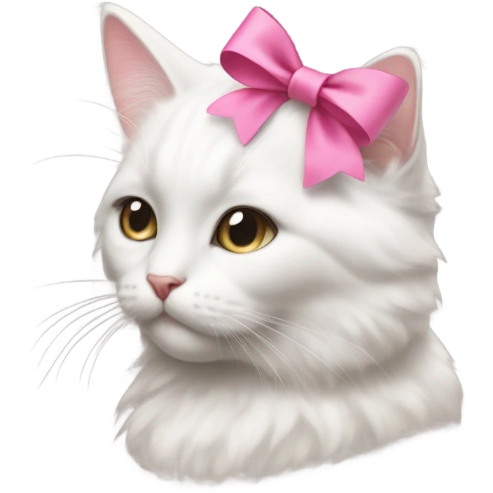 a white cat with a pink bow that is very cute and coquette emoji