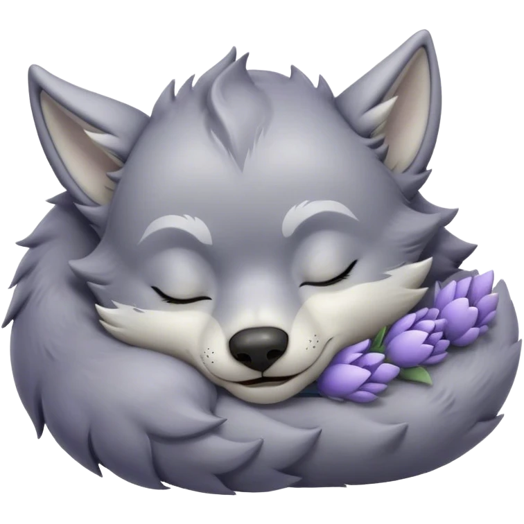 Meme-Worthy Cute Sleeping Werewolf Portrait Emoji, with a cuddly, miniature lupine form in soft moonlit grays and silvers, head resting peacefully with gently closed dreamy eyes and a small, content smile, simplified yet irresistibly endearing, highly detailed with a soft glowing outline that captures the cozy, sleepy essence of a werewolf after frolicking under the full moon! emoji
