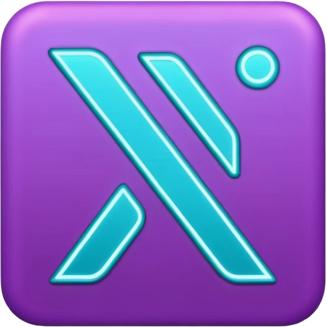 futuristic minimalistic emoji icon, letters "N" formed by three glowing digital lines representing Storm, Atom and NoizeGames, neon purple (#8B5CF6) and cyan (#00E0FF) on dark background, modern tech style, 1:1 aspect ratio emoji