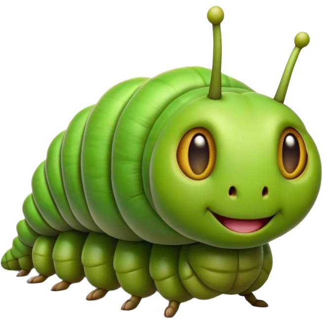 Cinematic Realistic Comical Caterpillar Portrait Emoji, Head tilted dramatically with an exaggeratedly amused expression, featuring a strikingly detailed segmented body in vibrant green with bold natural banding and wide, expressive eyes full of playful disbelief, rendered with lifelike texture and vivid natural colors, high shine, dramatic yet playful, styled with an air of cheeky garden mischief, soft glowing outline, capturing the essence of a spirited and over‐the‐top caterpillar that looks ready to wiggle its way into viral fame! emoji