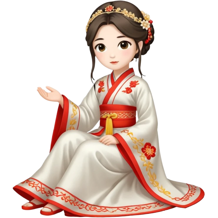Beautiful girl wearing Hanfu wedding dress sitting emoji