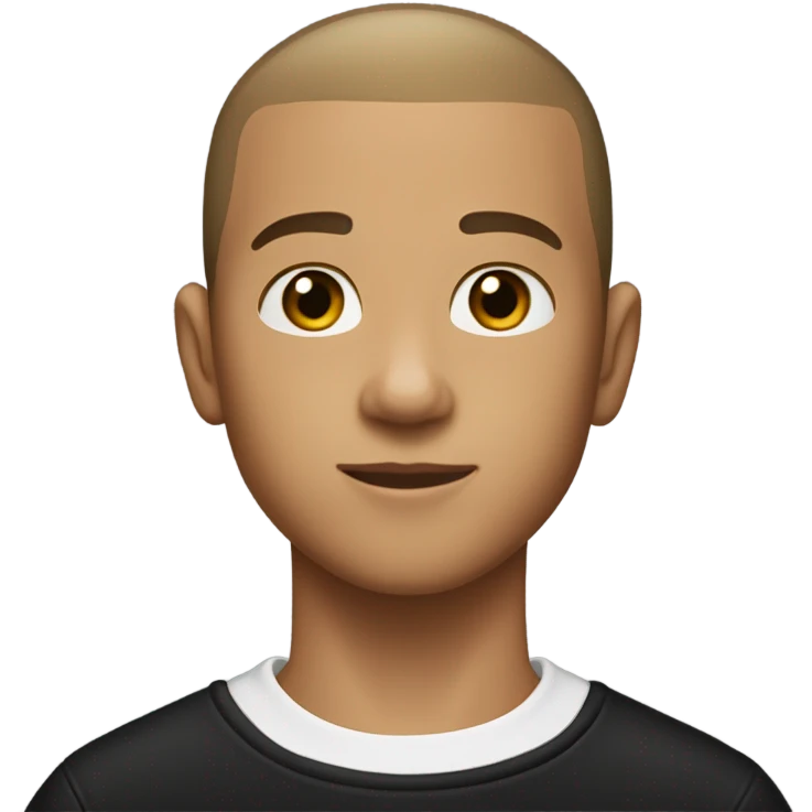 boy with very light brown skin, buzz cut, no facial hair, wearing a smart black quarter zip jumper with white t shirt underneath. emoji