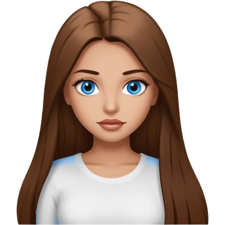 make a woman emoji with pin straight long brown hair and blue eyes with longeyelashes wearing a white top latina baddie emoji