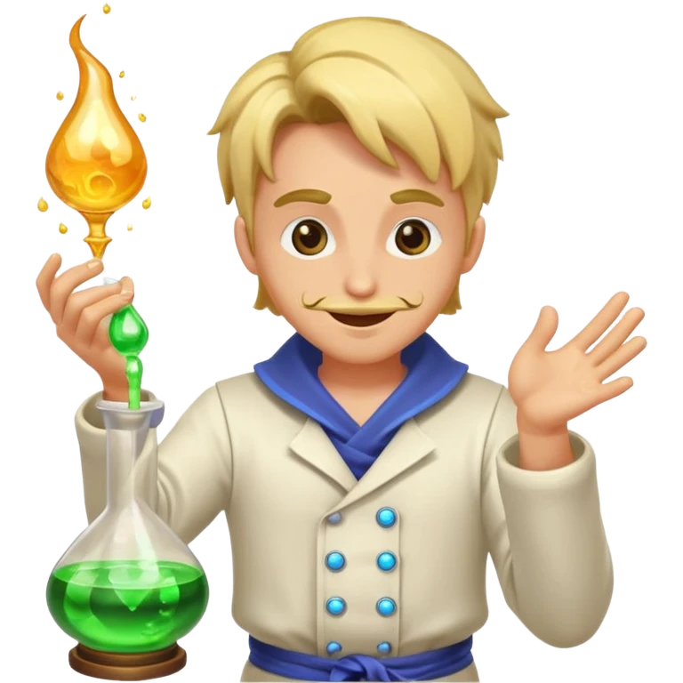 human alchemist winking while swirling glowing potion emoji