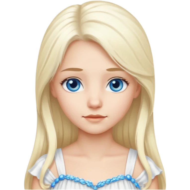platinum blonde girl with long hair and forelocks, blue eyes. emoji