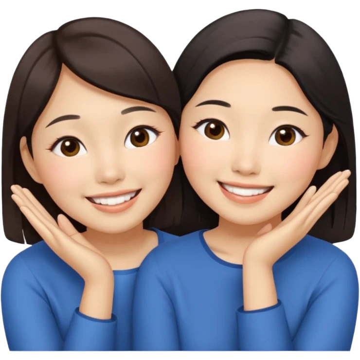 Two happy asian women beside each other touching their cheek emoji