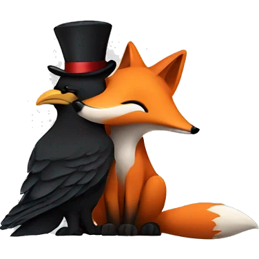 fox and a crow cuddling￼ emoji