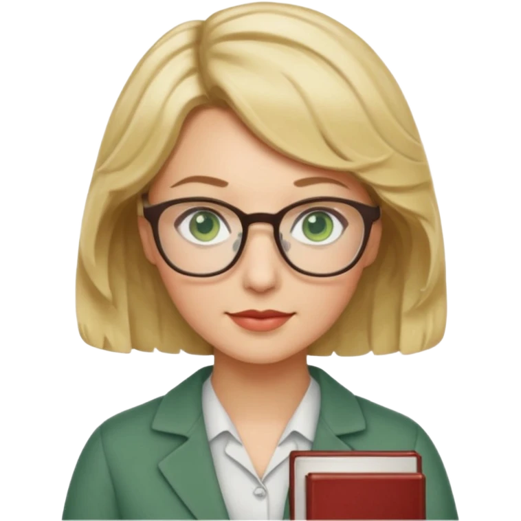 librarian teacher with short wavy blonde hair and green eyes emoji