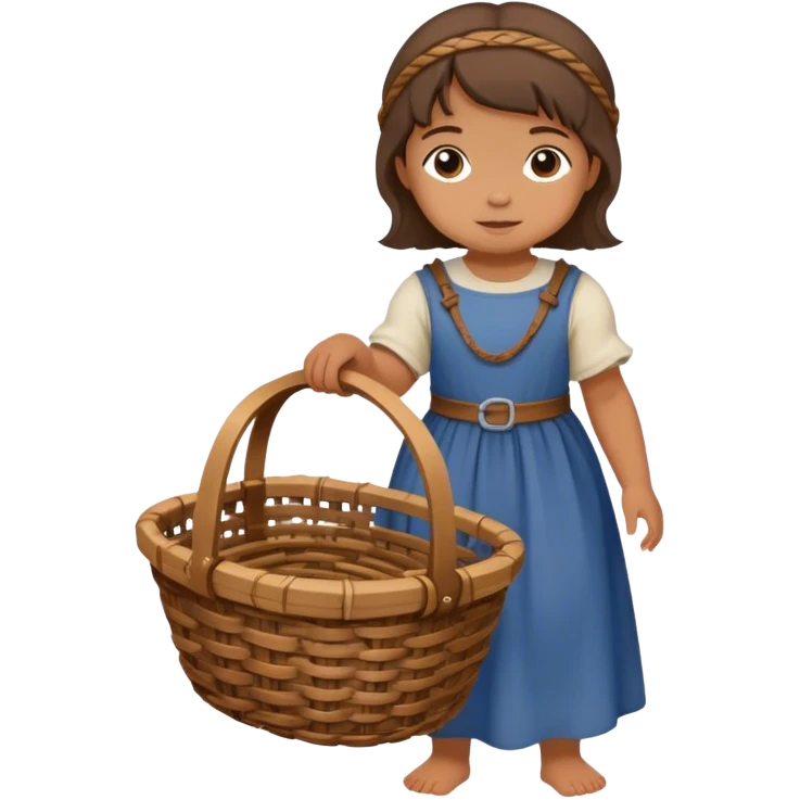 toddler girl  carrying wicker basket, medieval age emoji