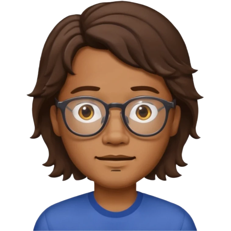 Filipino male, with goatie, wearing glasses, medium wavy length hair, brown emoji