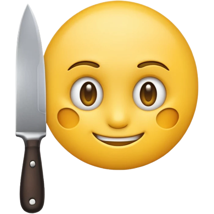 yellow emoji with a mischievous smile, knife in hand, intense stare emoji