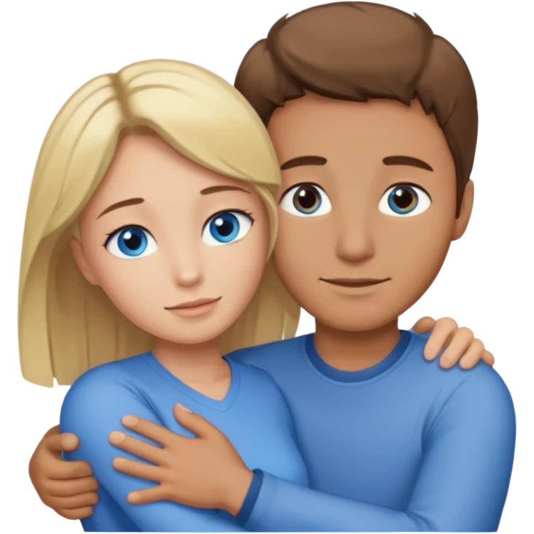 Caring hug brown hair man with blue eyes blonde hair woman with brown eyes emoji