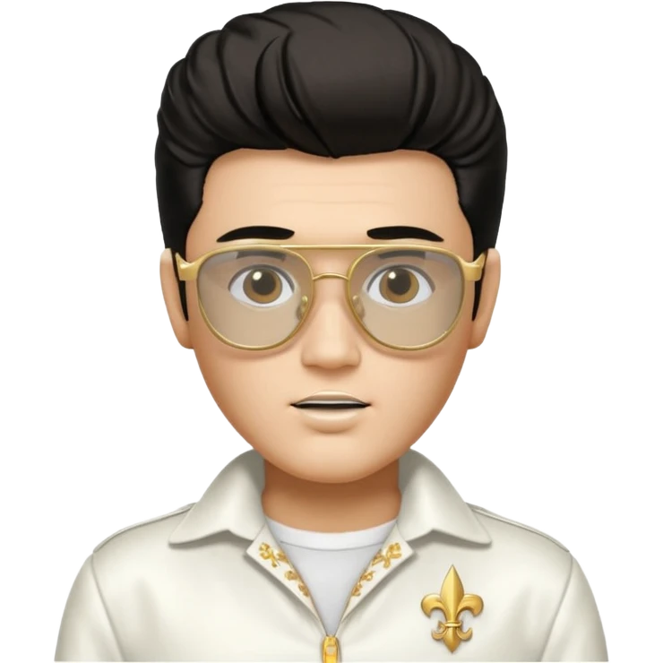 A boy with an Elvis Presley mask with glasses dressed as Elvis Presley emoji