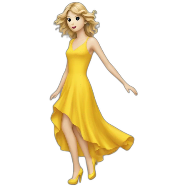 Taylor swift with a yellow dress and hair in the wind emoji