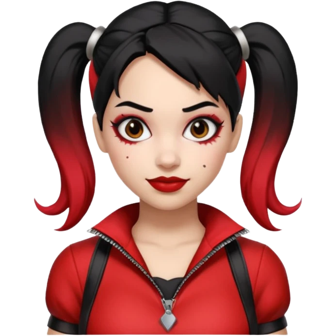 black haired woman in harley queen outfit emoji