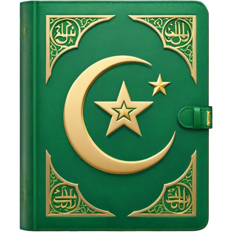 Closed Quran with the Islamic Symbol on it (moon and star) green and only 1 star emoji