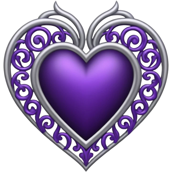 gothic style heart, deep purple with silver filigree, elegant and moody emoji