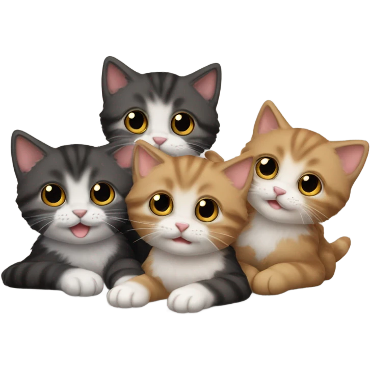 A group of black, tan and gray kittens all laying down emoji