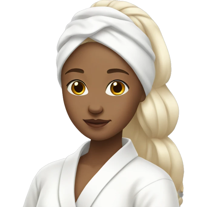 blonde girl in a white robe with a white headband doing skincare  emoji