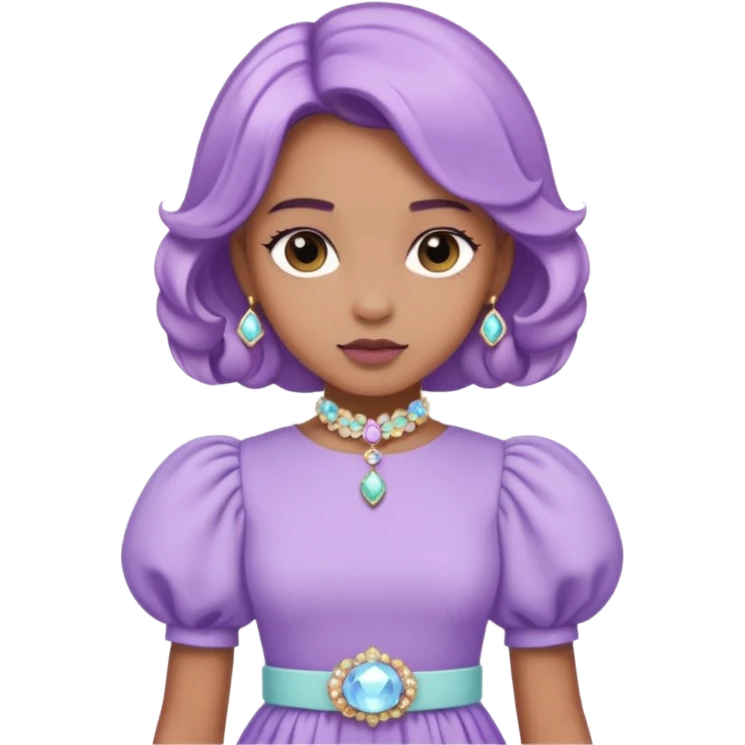 A pastel purple dress with puffed sleeves and gemstone belt.




























 emoji