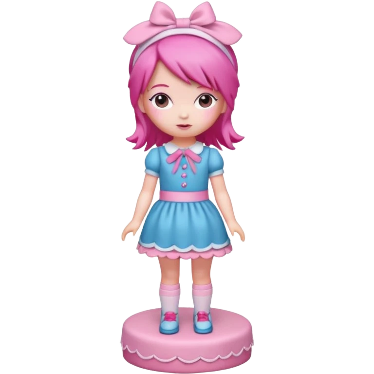 Isolated detaile illustration modern raspberry torte doll figurine full body with pink hair and a pink hairband standing emoji