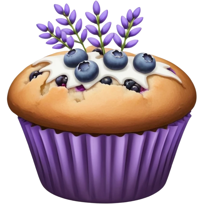 Lavender flower sprigs on a muffin with berries and sugar  emoji