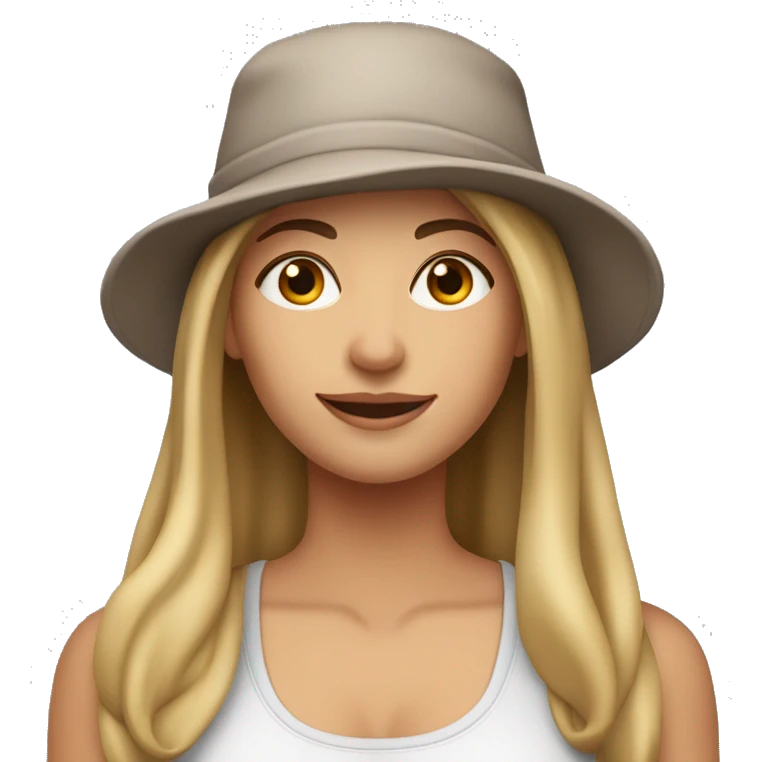 A mom wearing a hat and a workout outfit with straight long hair with brown and blonde hair. ￼ emoji