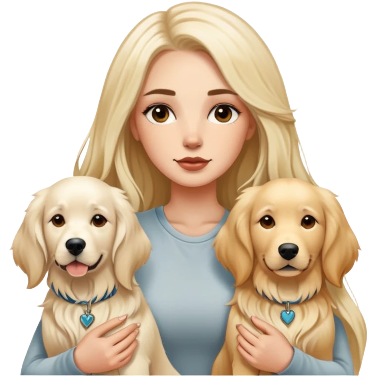a  white girl with long hair with tattoo with 2 white golden retriever  emoji