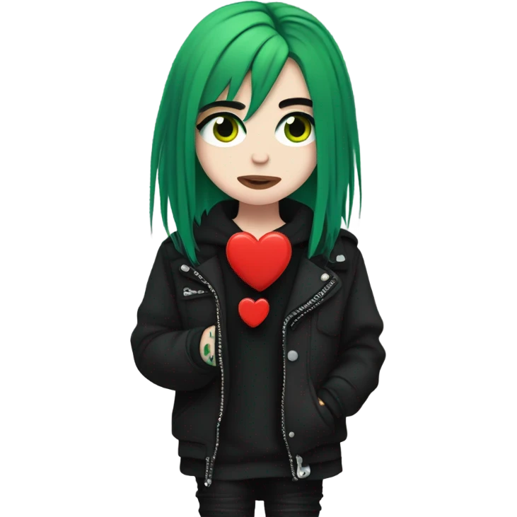 Emo Billie eilish with a broken red heart emoji