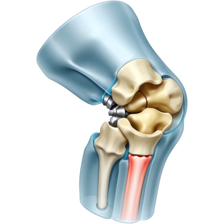 3D render of Metal Plate in Knee, X-Ray imaging aesthetic, translucent materials showing internal structure, white leg bones with bright opaque white metal screws, medical scan style, emoji style, isolated on white background --v 6.0. emoji
