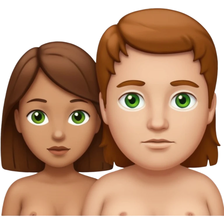 White male with fat white female naked brown hair woman has green eyes emoji