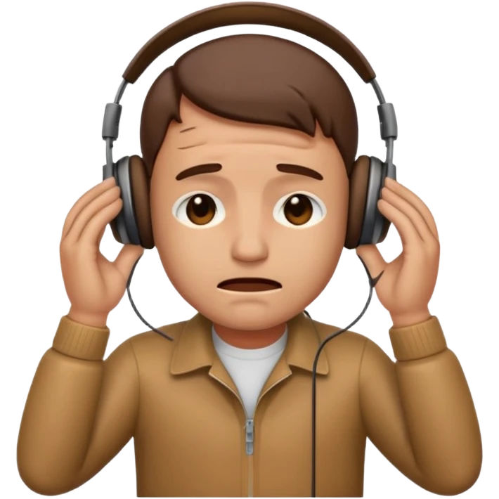 Male emoji with head phone holding both hands listening looks like sad looking down crying  emoji