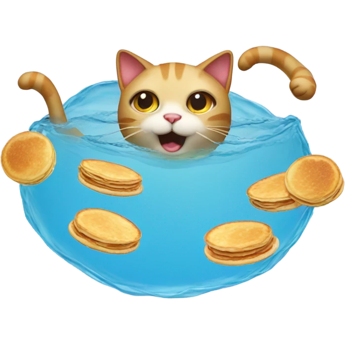 a cat swimming with pancakes  emoji