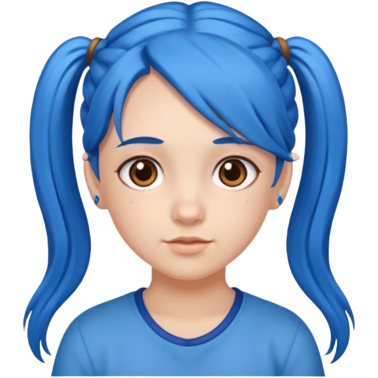 long blue hair girl in pig tails with brown eyes  emoji